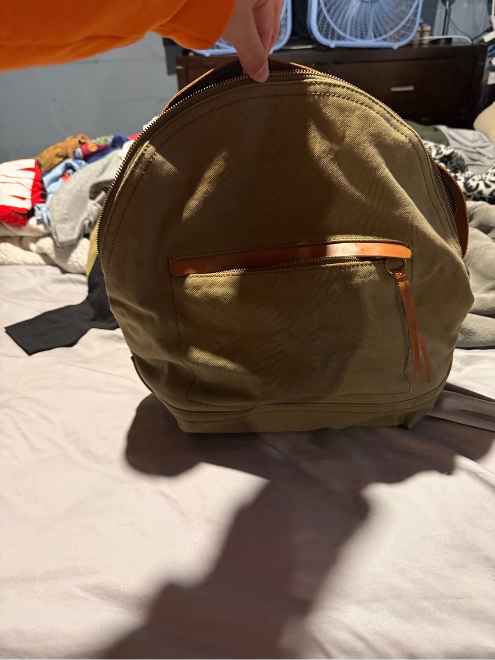 Madewell Olive Canvas Backpack with Brown Leather Trim